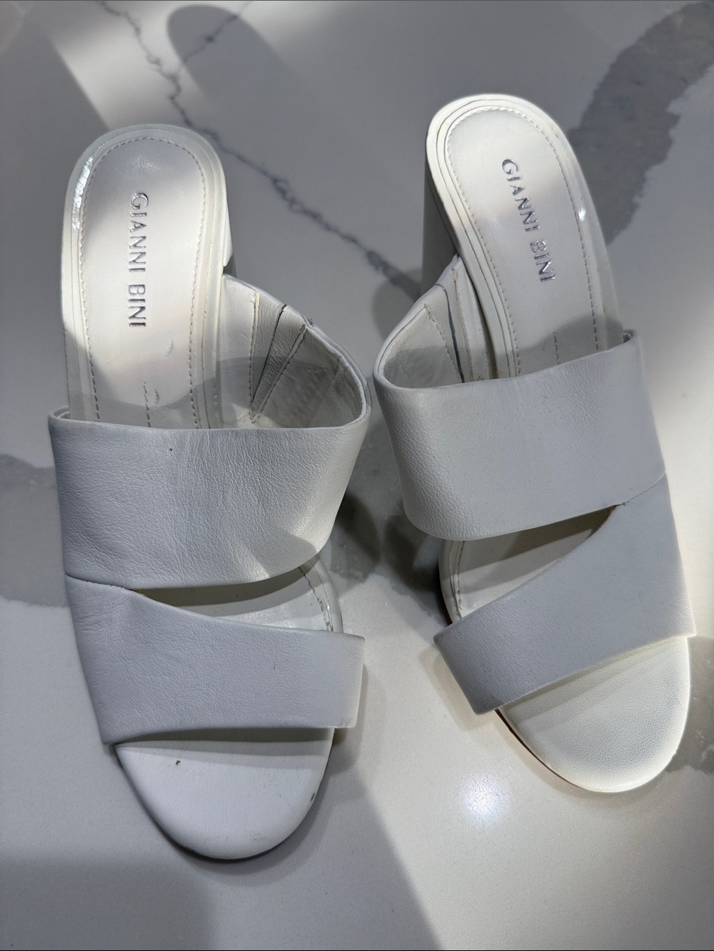 Gianni Bini White Leather Crossover Slide Mules